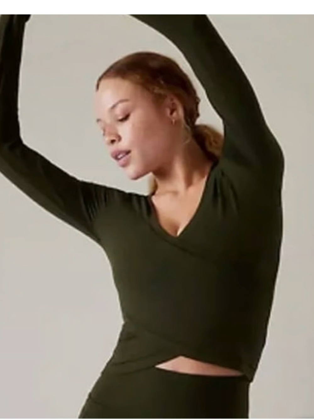 Athleta Transcend Aspen Olive Green Long-Sleeve Wrap Top XXS